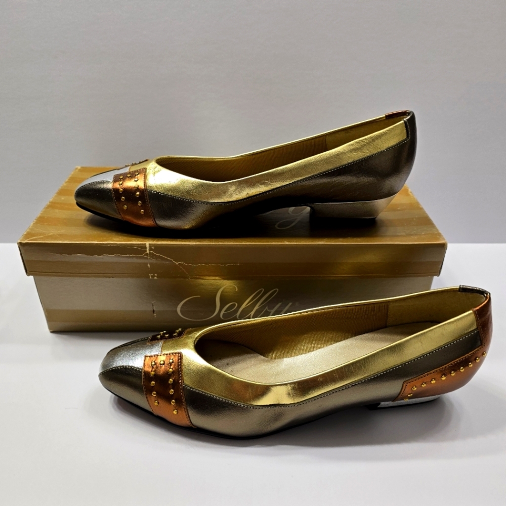 Selby Vintage Comfort Flex Metallic Heels 7.5